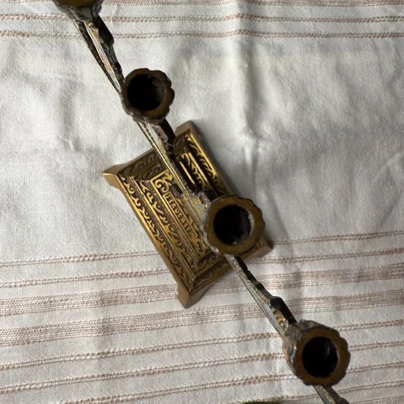 Vintage Brass Menorah Judaica Hanukkah 12 tribes of Israel “HOLY LAND JERUSALEM“ - Picture 6 of 9